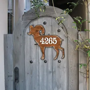 Designocracy MA8198228-12 12 in. Ram Wooden Custom House Number Sign, Decorative Home Signs for Home Decor