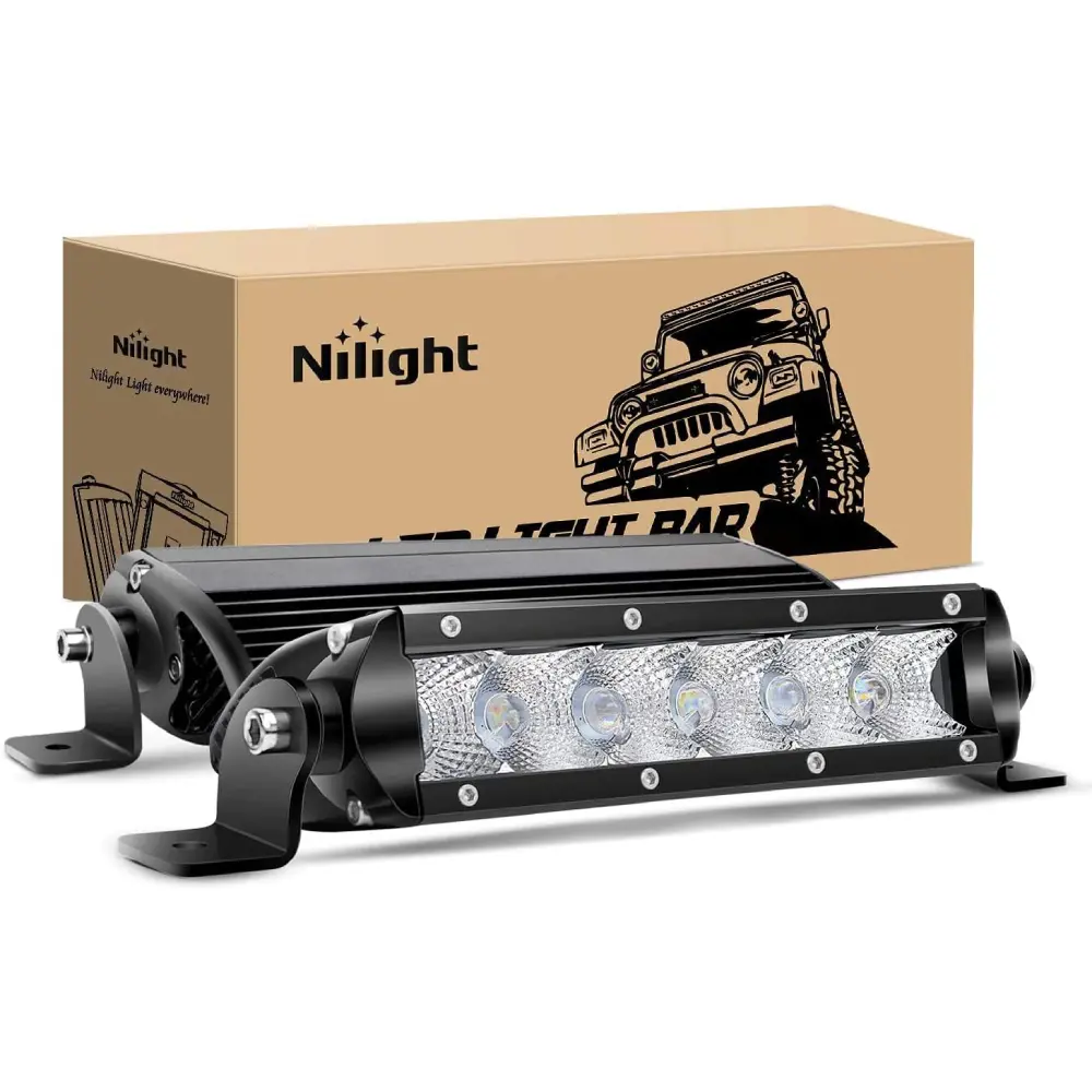 Nilight Super Slim Single Row LED Light Bars (2PCS, 7In, 30W) - 3600 Lumens High Brightness Flood Driving Fog Lights with 2-Style Mounting Brackets for Truck, Jeep, Auto Vehicle - Car LED Accessory, Led Lights Car