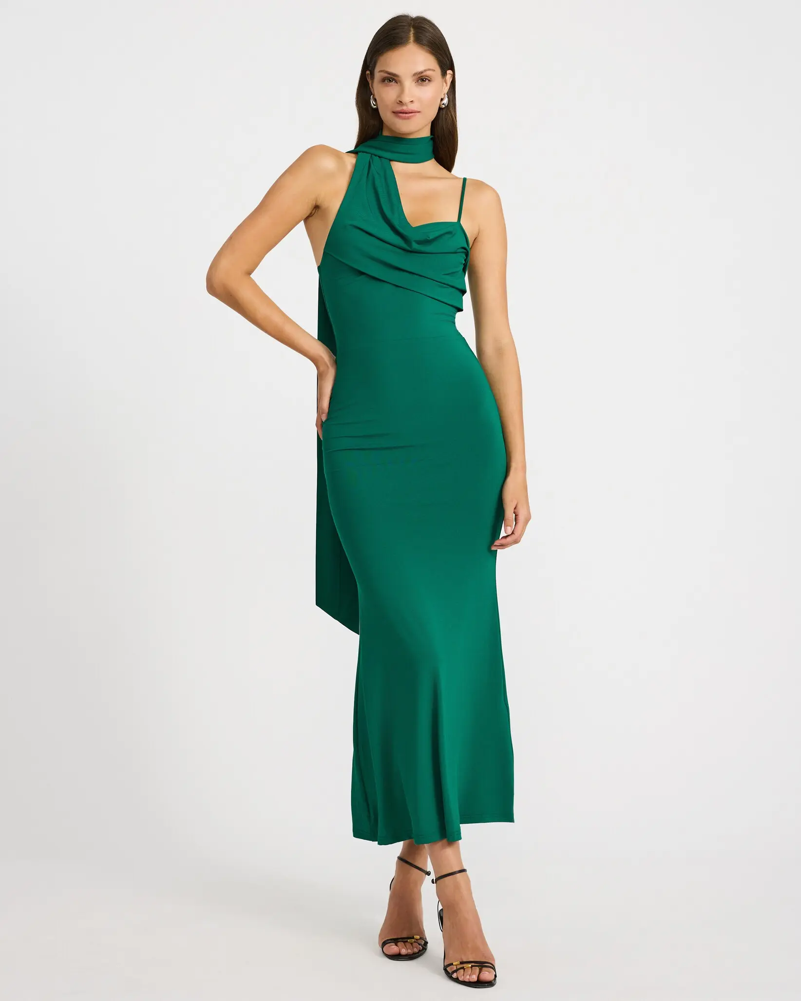 Express Scarf Neck Draped Knit Maxi Sheath Dress