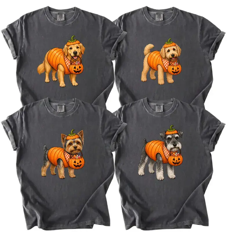 Comfort Colors Custom 50+ Breed Halloween Dog Shirt, Personalized Pumpkin Costume Puppy Tee, Cute Trick Or Treat Dog T-Shirt, Fall Dog Lover Gift, Custom Pet Graphic Tee