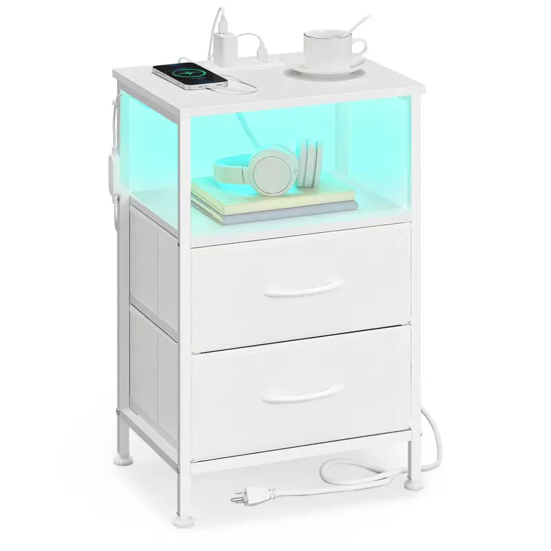 SONGMICS BELLAH Collection Durable Nightstand - Built-in AC & USB Ports, App-Controlled Customizable LED Lighting, 2 Drawers, 1 Open Shelf, Antitip Safety Kit, Charging Station, Bedroom Furniture, Room Decor, Home Goods, Assembly Required