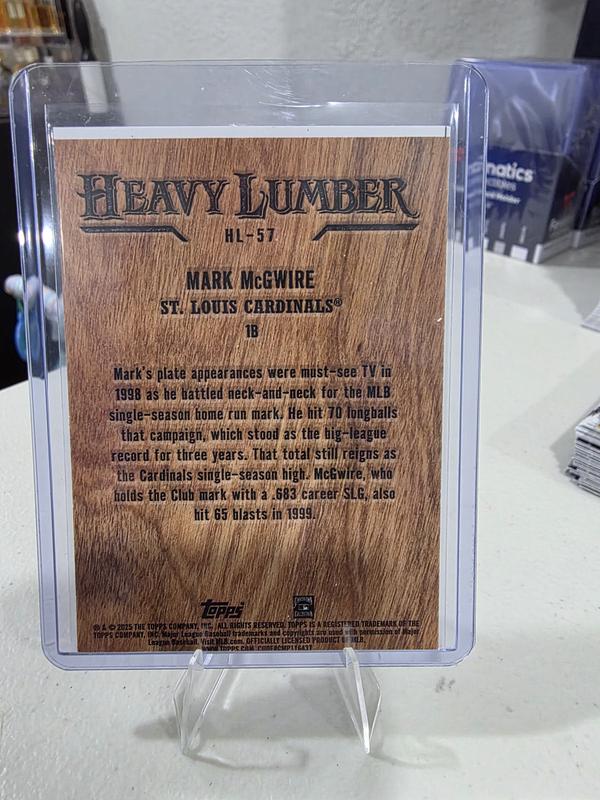 Topps Mark McGwire #HL-57 2025 Update Heavy Lumber Baseball Card Legendary Player Iconic Design Unique Texture