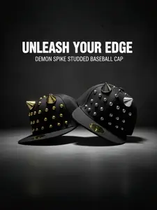 Studded Flat Bill Snapback Hat, Punk Rock Style Baseball Cap for Men & Women, Trendy Accessory for Casual Wear, Adjustable Snapback Cap, Flatbill Snapback Cap