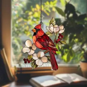 Stained glass cardinal suncatcher Christmas gift Hummingbird stained glass window hangings Stained glass cardinal memorial ornament