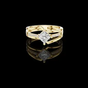 0.57 CT Contemporary Split Shank Ring Showcasing Lab Grown Princess Center Diamond with Pave Accent