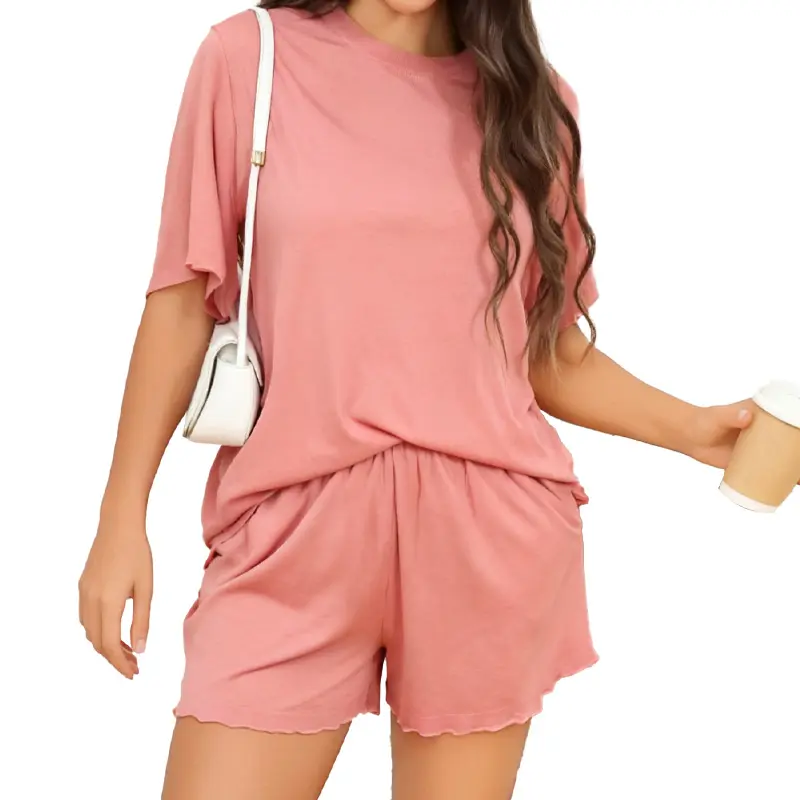 VRCOMFY Womens Pajamas Set Short Sleeve Sleepwear New Zealand Merino Wool 2 Piece Lounge Sets with Pockets for Comfort