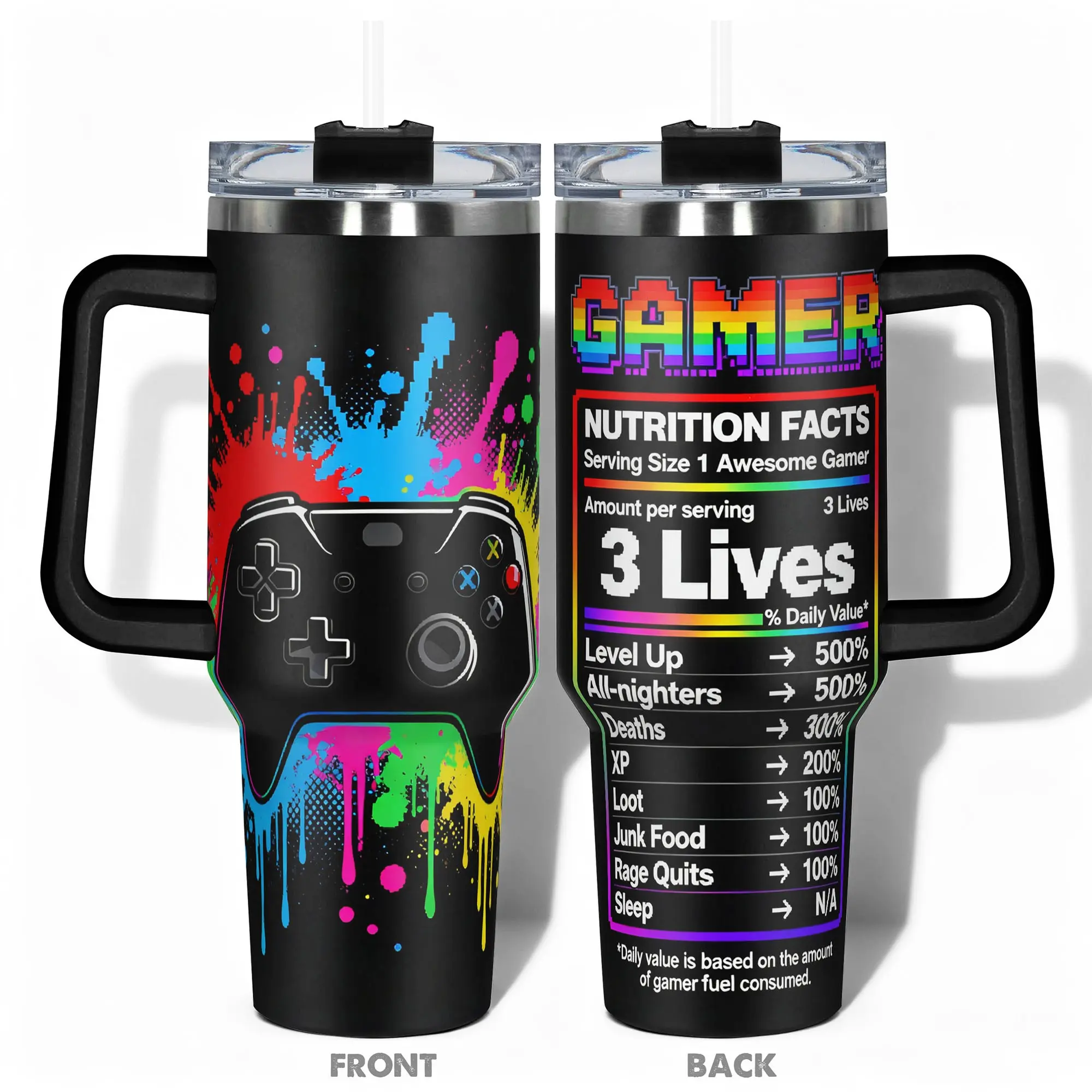 1pc 40oz/30oz/22oz/20oz/14ozCup Stainless Steel Leak Resistant Tumbler With Gamer Controller Graffiti Design, Leakproof Large Capacity, Needed for Gym, Hiking, Travel, Portable Ideal Birthday Christmas Gift Perfect Gift, Water Bottles, Drinkware
