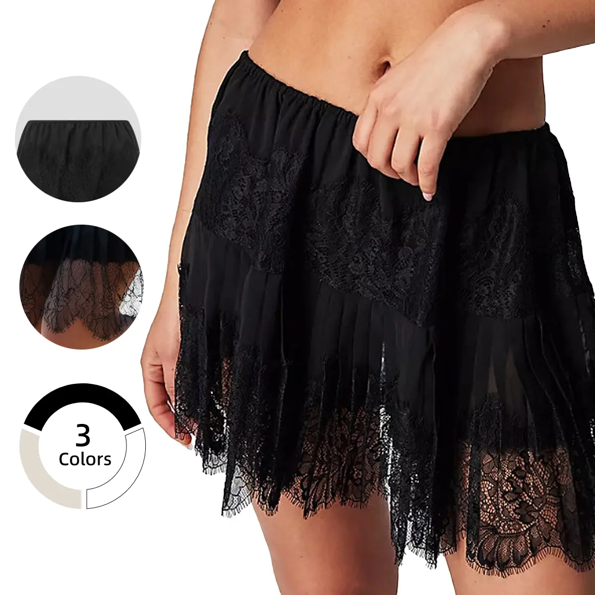 Chicovar Boutiques Women's Lace Skirt Fall Floral Pleated Slip Skirt - Stretchy Waist, Ruffle Hem, Non-See-Through Soft Fabric - Boho Chic for Concert