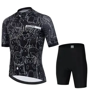 Cat Black and White Cycling Jersey Set Men's Summer Short Sleeve Bicycle MTB Bike Clothing Cartoon Maillot Ciclismo Uniform Suit