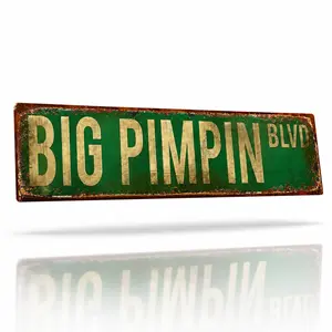 "Big Livin Blvd" Vintage Metal Aluminium Street Sign, 16x4 Inch Retro Rustic Wall Decor Plaque for Home, Room - Summervibes Outdoor Wall Art Signboard