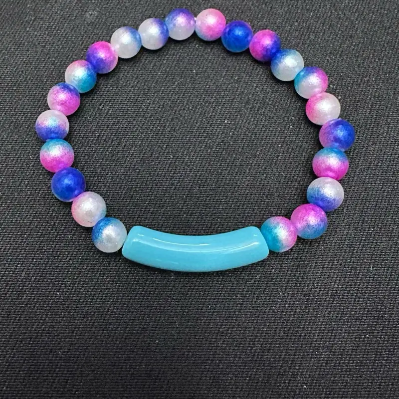 Women's Adjustable Name Bracelet - Turquoise Multi-Color Beads, 7-7.5 in Fit, Boho Style Bangles, Bohemian Bracelets, Fashionable Jewelry Accessory