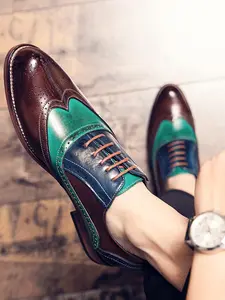 Men's Business Formal Lace Up Dress Shoes, Fashionable Colorblock Design Dress Shoes for Work Office, Male All-match Shoes for Daily Wear, Boy