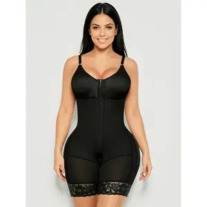 Women'S Fajas Shapewear with Front Zipper Tummy Control Butt Lifter High Compression Mid-Thigh Lace Trim Body Shaper for Postpartum Daily Wear