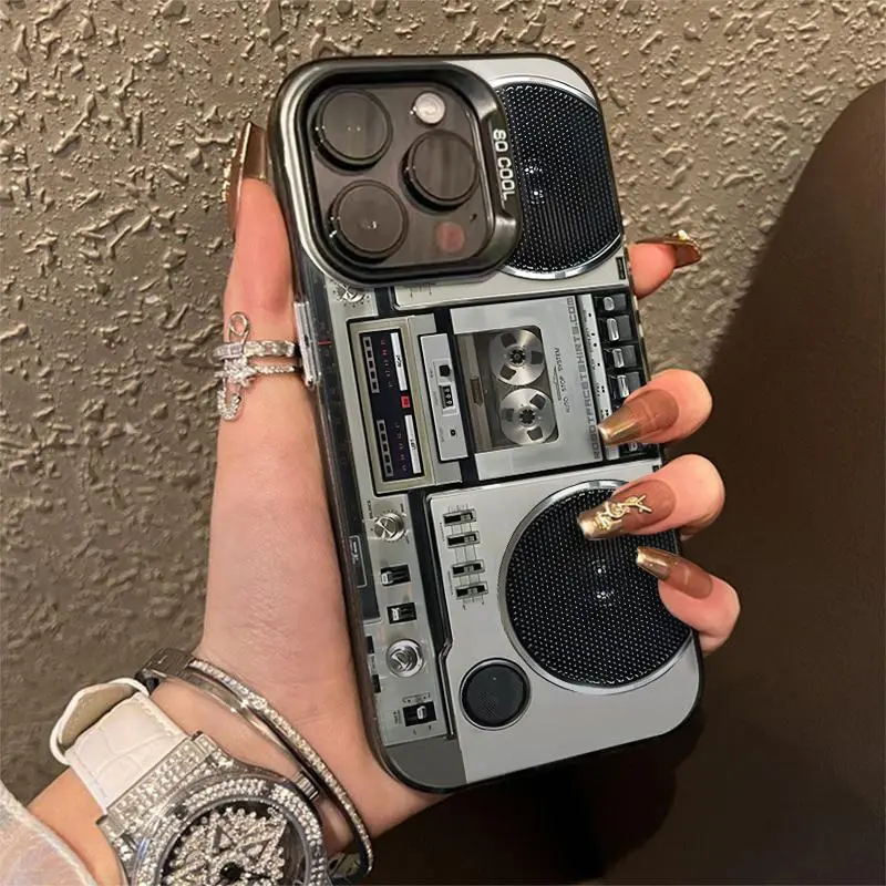 Vintage Radio Pattern Silicone Smartphone Casing - 1.2mm Thick, Shockproof, Anti-Scratch, Durable, Camera Guard - Handheld Cellphone Device Accessory for iPhone 11 Pro Max,12/13/14/15/16/17 Pro,ProMax,Plus,Air, Protection