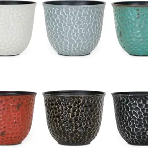 Davyline Plastic Round 8 Inch Planters Set of 6 Indoor/Outdoor Resin Flowerpots Multicolor with Drainage Hole Retro Appearance Home Decor