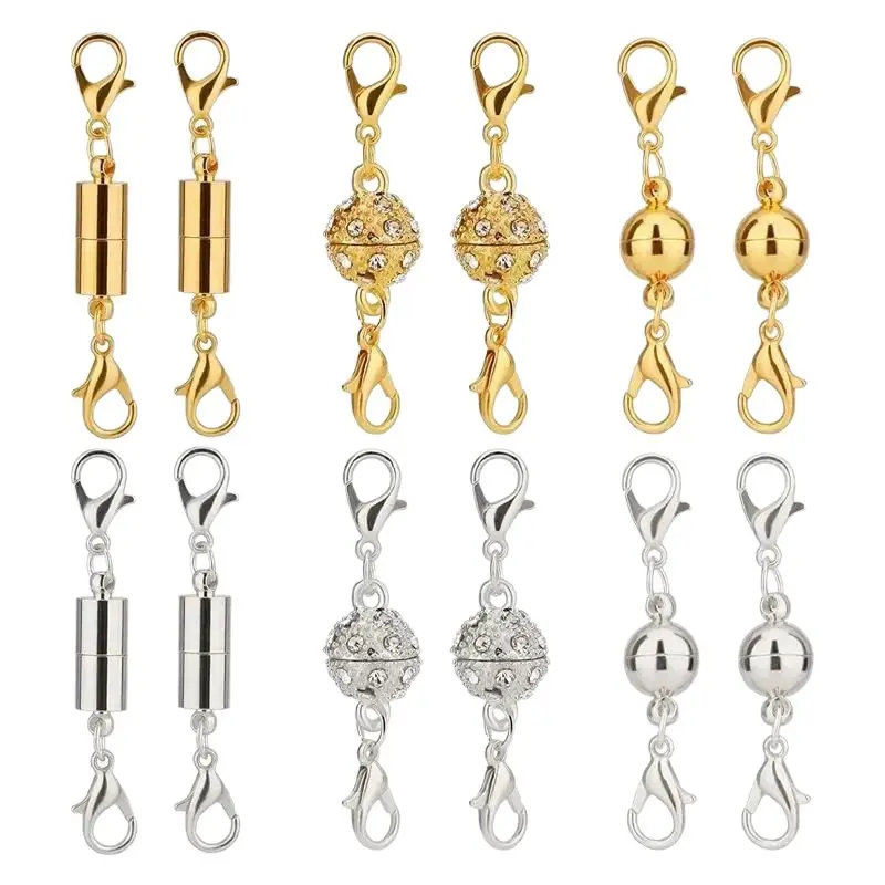 12\14\16Pack Magnetic Necklace Clasps & Extenders - Gold/Silver Plated Stainless Steel Jewelry Closures with Charm, Perfect Gift for Jewelry Making