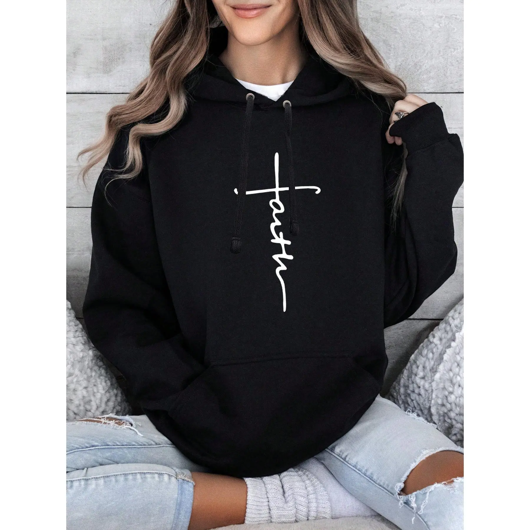 Christian Hoodie, Faith Shirt Faith Graphic Long Sleeve Sweatshirt, Stylish And Comfortable Hoodie, A Double-Layer Hood Hoodie, Fleece Lining For Excellent Warmth