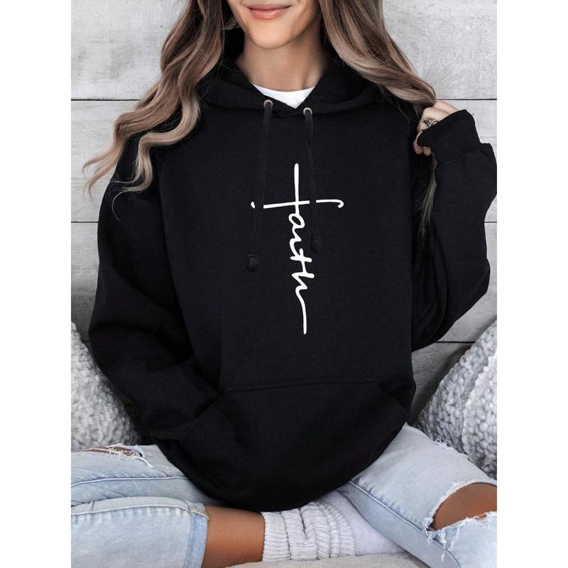 Christian Hoodie, Faith Shirt Faith Graphic Long Sleeve Sweatshirt, Stylish And Comfortable Hoodie, A Double-Layer Hood Hoodie, Fleece Lining For Excellent Warmth