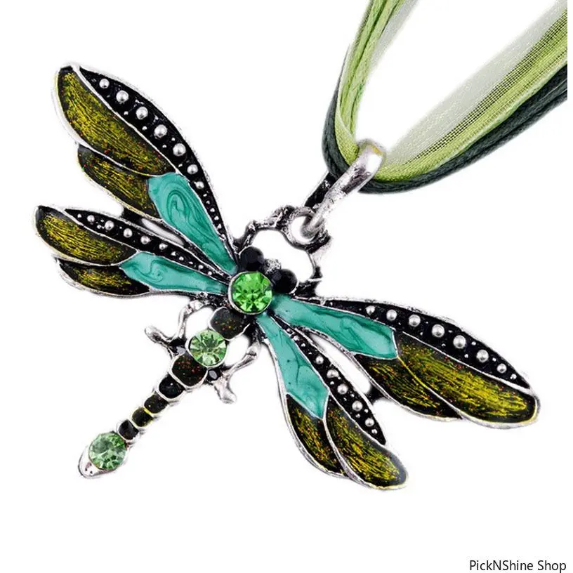 Whimsical Dragonfly Pendant Necklace with Rhinestone Crystals, Elegant Black Ribbon Choker, Unique Jewelry Accessories for Women, Dragon Shaped Pendant, Whimsical Jewelry, Basic, Unisex, Fashion