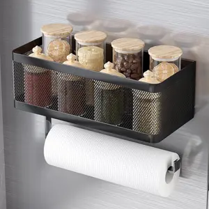 Rack for Refrigerator with  Paper Towel Holder, Heavy-Duty  Shelf for Fridge, 2-in-1 Organization Shelf Sets for Kitchen, Washing Machine & Fridge Side, Black