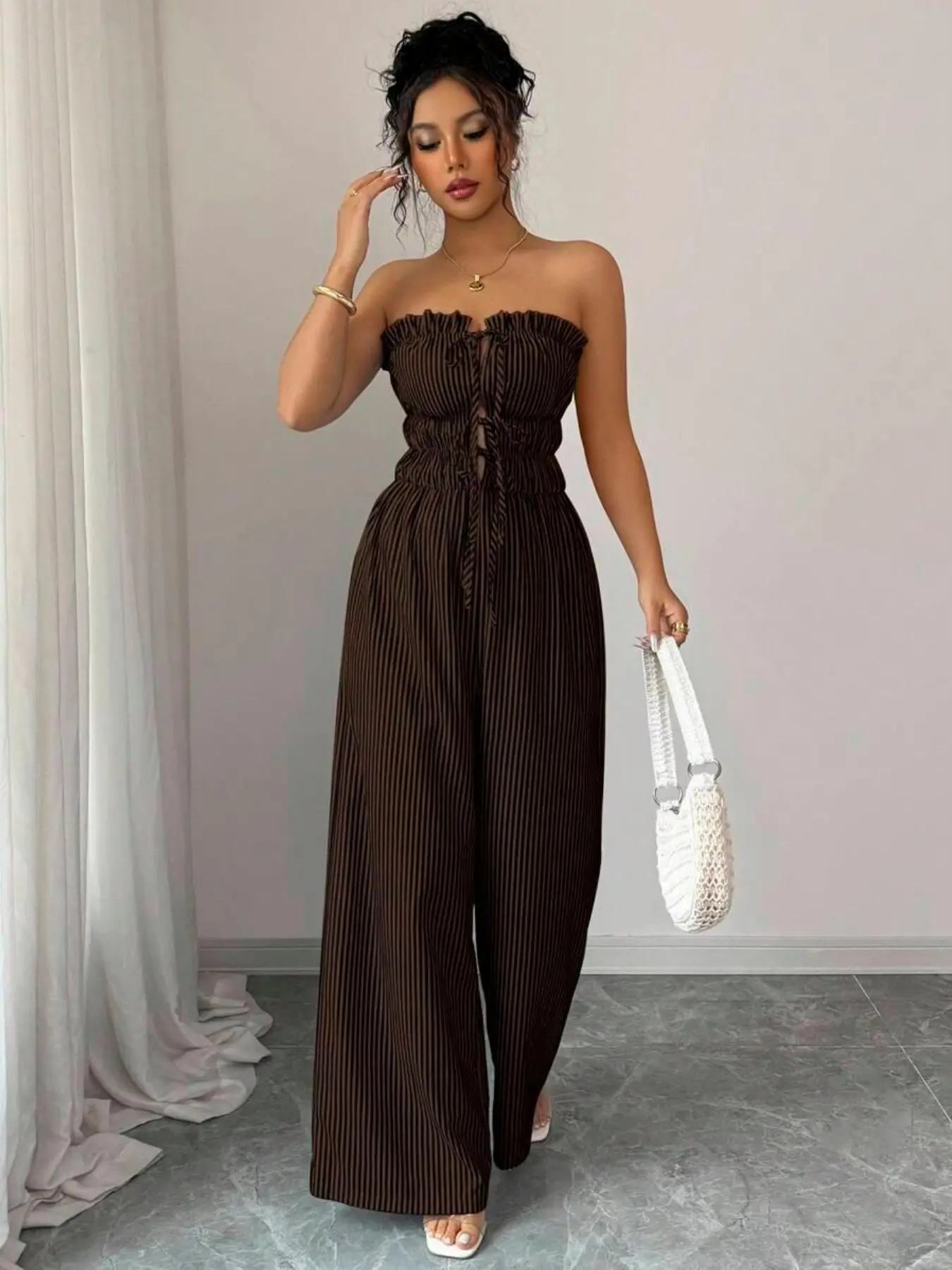 Women's Summer Romper Jumpsuit, Strapless, Casual Striped Tank Top Design, Random Floral Pattern, Comfortable, Breathable, Chic and Stylish, Perfect for Warm Weather