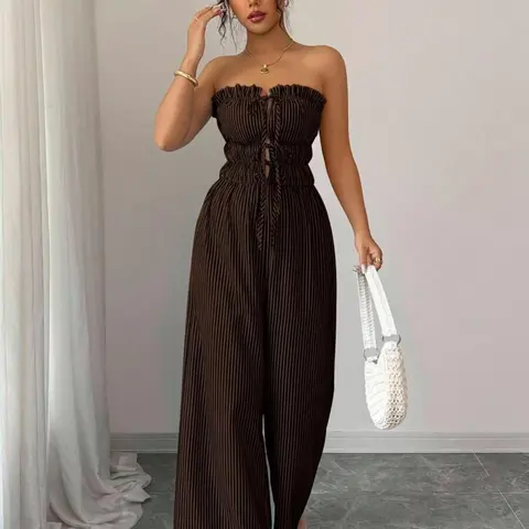 Women's Summer Romper Jumpsuit, Casual Comfy Jumpsuit, Strapless, Casual Striped Tank Top Design, Random Floral Pattern, Comfortable, Breathable, Chic and Stylish, Perfect for Warm Weather
