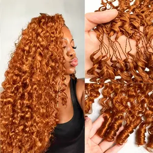 Kinky Curly Ginger Orange Crochet Hair For Women Human Hair Pre-looped Beach Curl Crochet Braids Hair Deep Wave Braiding Hair Extensions