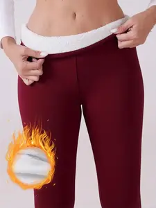 Women's Fleece Lined Lamb Velvet Soft Leggings, High Waist Sporty Style, Fall & Winter Warmth, Tight-Fitting Plain Design, S-Xxl Sizes