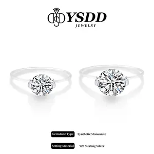 【452】1-2CT Synthetic Moissanite Engagement Ring for Women, D Color VVS1 Synthetic Moissanite Round Cut Fishbone Ring, 925 Sterling Silver Invisible Setting Ring, Certificate Included