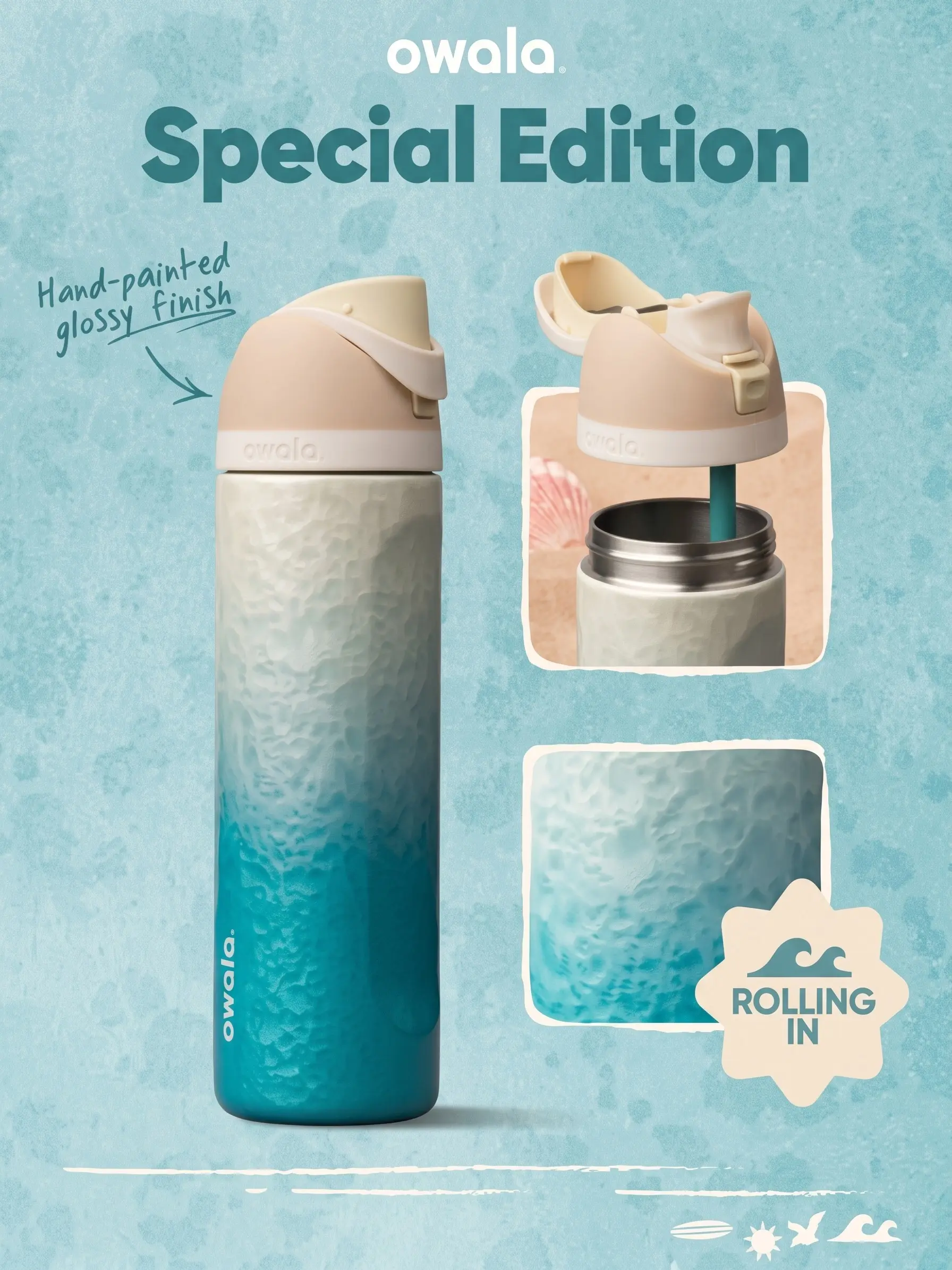 [Limited Edition] Owala Birthday Bash Rolling In 24oz FreeSip Water Bottle, Special Edition Stainless Steel Travel Cup for Daily Hydration, Gift for Her