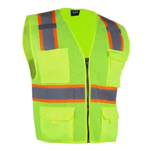 OSHA Class 2 High Visibility Reflective Safety Vest with Multi-Pocket Design for Construction and Road Work