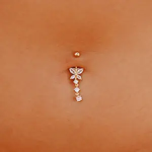 Statement Gold Dangling Butterfly Belly Ring for Navel Piercing, Belly Rings for Women, Belly Piercings
