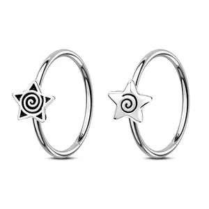 OUFER BODY JEWELRY Modern Spiral Star Titanium Nose Hoop Ring for Women, 20G 7MM Hypoallergenic Hinged Segment for Casual Everyday Nose Piercings