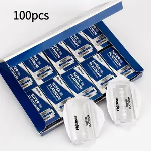 FLYDEAR 100 PCS Stainless Steel Razor Blade Set,Stainless Blades,Double-Sided Manual Shavers for Bald Men,Compact Rust-Resistant Hairdressing Tools Folding Dermaplane Facial Razor edge safety easy replacement Professional Barber Razor straight Metal kit