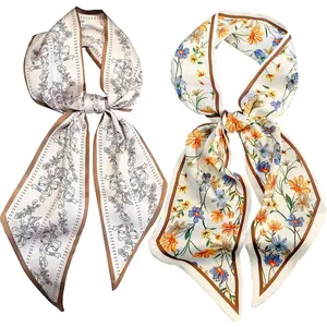 2 Pcs 59 Inch Silk Head Scarf Hair Neck Scarves Women's Fashion Square Neck Satin Scarfs for Women Purse Bag Scarfs for Handbags Silky Long Satin Headscarf