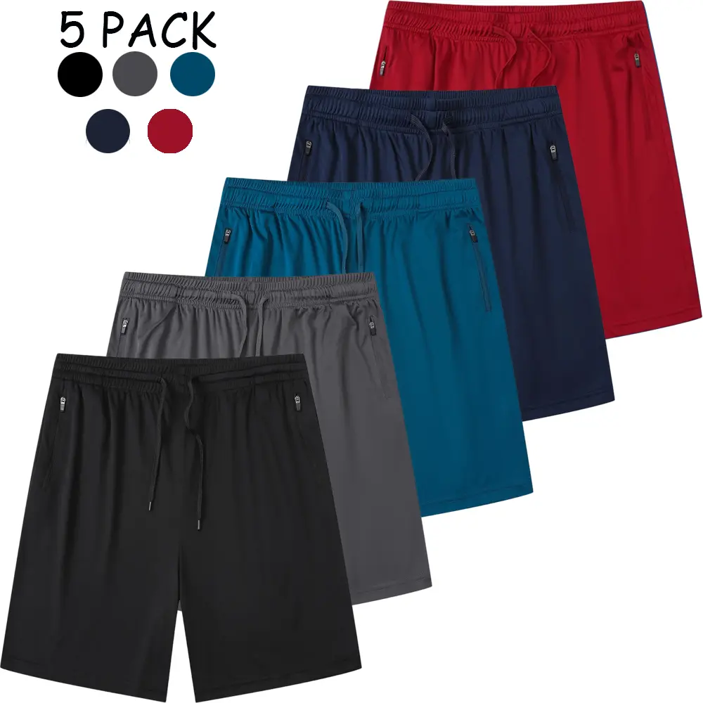 5 Pack Men's  Athletic Basketball Gym Shorts with Pockets Quick Dry Activewear Workout Running Shorts for Men