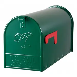 212 MAIN Large Green Rural-Size Heavy-Metal Outdoor Mailbox, Heavy-Duty, Embossed Eagle Design, Fully Assembled Door Hardware Accessory
