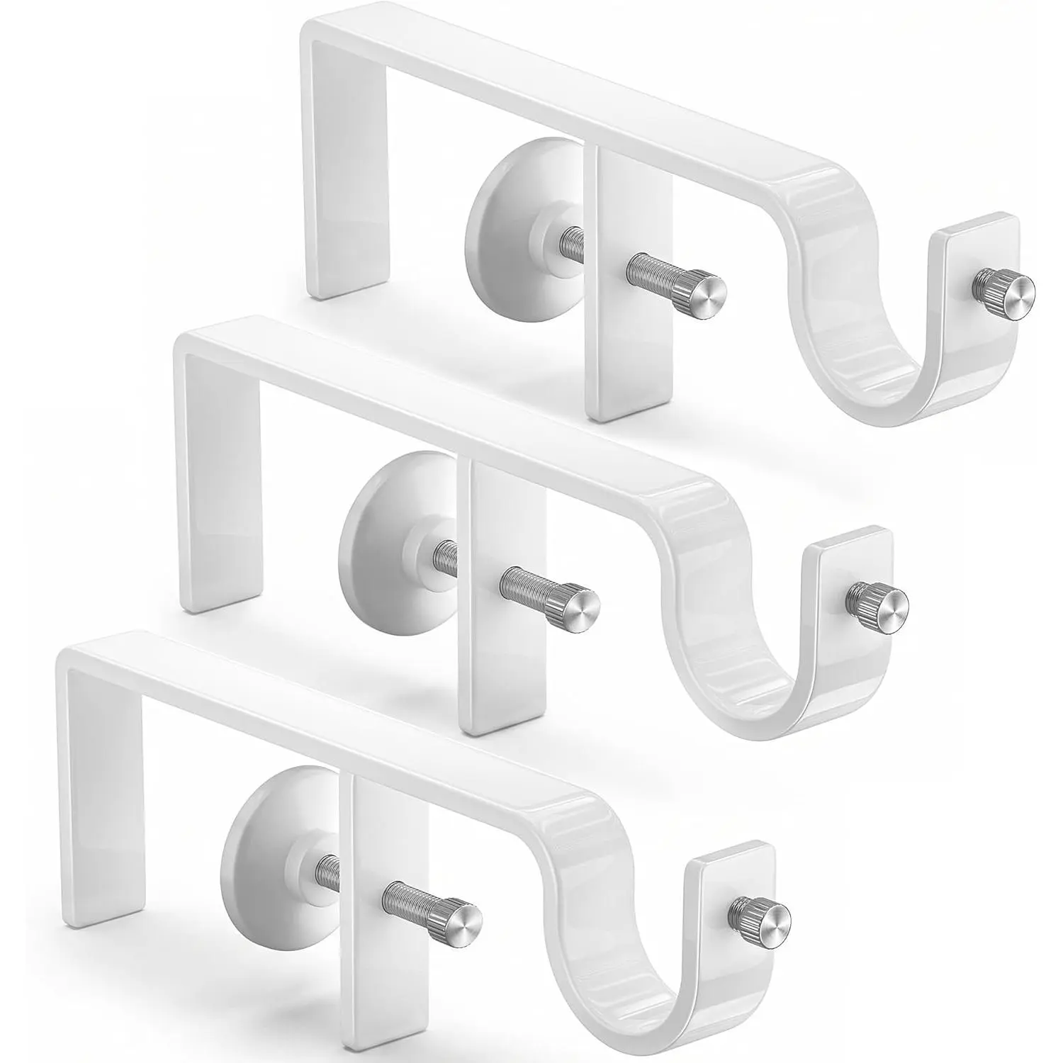 Over-Blinds Curtain Rod Brackets for Outside-Mounted Blinds, No Drill, Adjustable Fit, Set of 3, White
