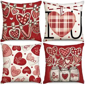 4PCS Valentine's Day pillowcase, polka dot plaid heart bottle decoration, holiday farmhouse cushion cover sofa decoration for Valentine's Day.16x16inchs18x18inchs20x20inchs.
