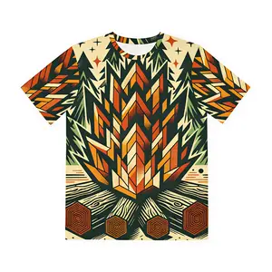All Over Print T Shirt Retro Campfire Illustration Geometric Hiking Outdoors Tee
