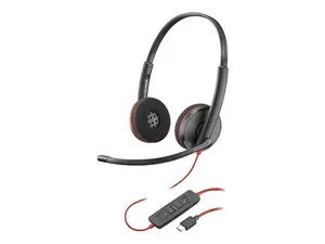 Poly Blackwire C3220 Headset - Stereo - USB Type C - Wired - 32 Ohm - 20 Hz - 20 kHz - Over-the-head, Over-the-ear - Binaural - Supra-aural - 5.20 ft Cable - Noise Cancelling Microphone - Black