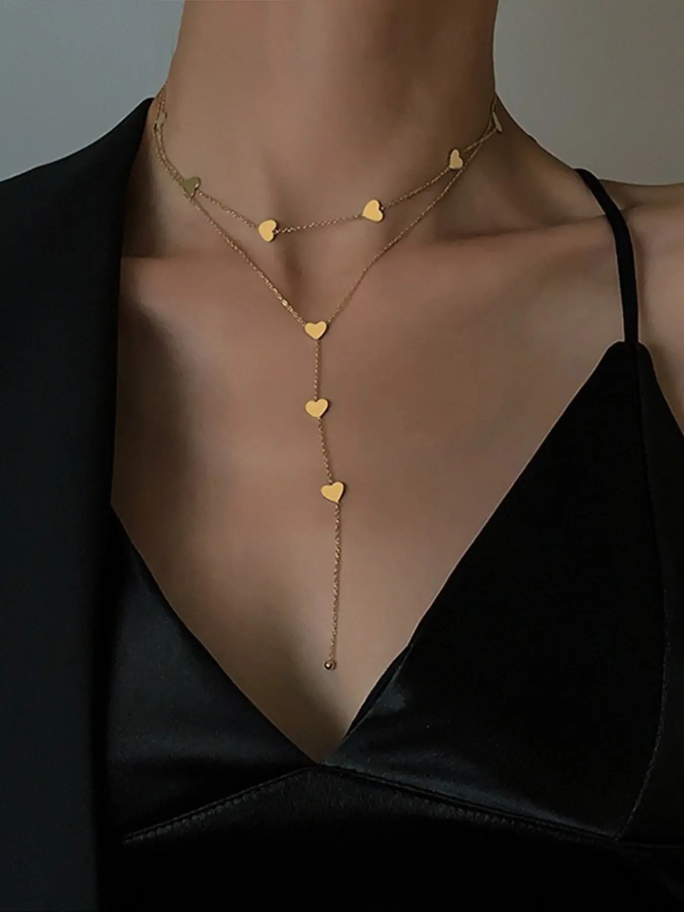Women's Dual-Layer Necklace, Beach Style Spring Summer Waterproof Allergy-Free Stainless Steel Y-Shape Multi-Layer Pendant Jewelry Gift, Layered Necklaces