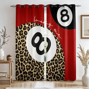Vintage 8 Ball Leopard Print Blackout Curtains, Thermal Insulated Noise Reducing Window Treatments for Living Room Bedroom, Retro Home Decor Drapes