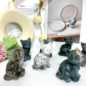 2 Counts Moss Agate Cat Crystal Reiki Crytsal Healing Home Decor From IG Crystal