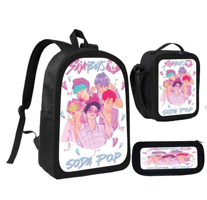 Stand out at school! Anime print backpack, lunch bag, pencil case set