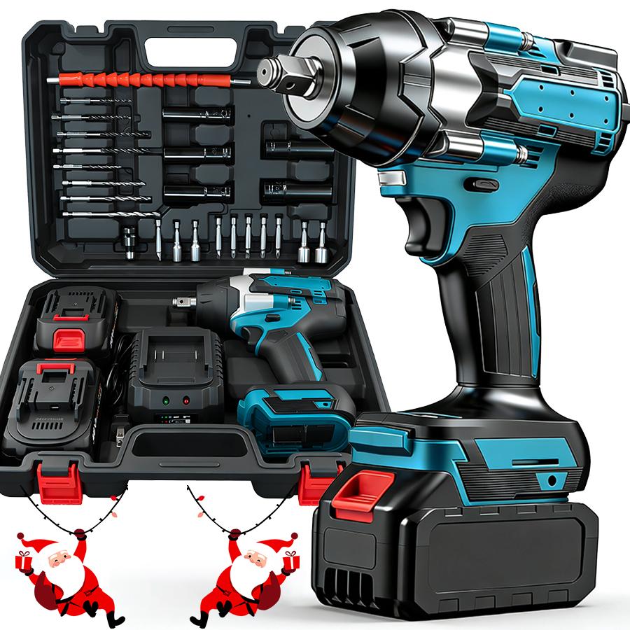 750N.m Cordless Impact Wrench, All-Metal Cordless Impact Gun with 2 * 3.0Mah, 3-IN-1 Electric Impact Wrench with 5 Sleeves, High Torque 1/2 Impact Wrench