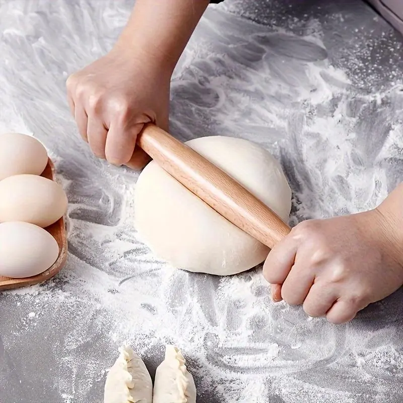 Small Solid Wood Double Pointed Rolling Pin for Dumpling Skin, Baking Tool, Dough Stick, Flour Roller, Log Material, Compact Kitchen Utensil for Everyday Use