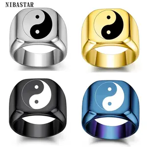 Creative Chinese Style Tai Chi Rings For Women Men Stainless Steel Trendy Yin Yang Signet Ring Geometric Jewelry Wholesale