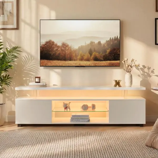 [Bellemave]TV Stand for 50-59 inches/ 60-69 inches TV LED Gaming Entertainment Center Media Storage Console Table with Large Side Cabinet for Living Room White