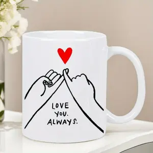 Love You Always 11oz Ceramic Coffee Mug Romantic Couple Hands Heart Design Durable Dishwasher Safe White Mug for Hot Cold Drinks Minimalist Gift for Men Women Office Home Use
